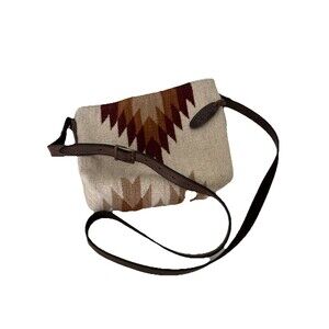 Mz Made Aztec pattern Handbag Wool Crossbody Bag Mexico leather purse